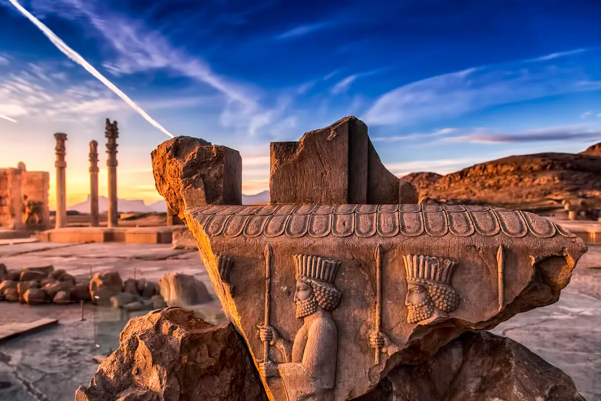Stone relief at Persepolis in warm light