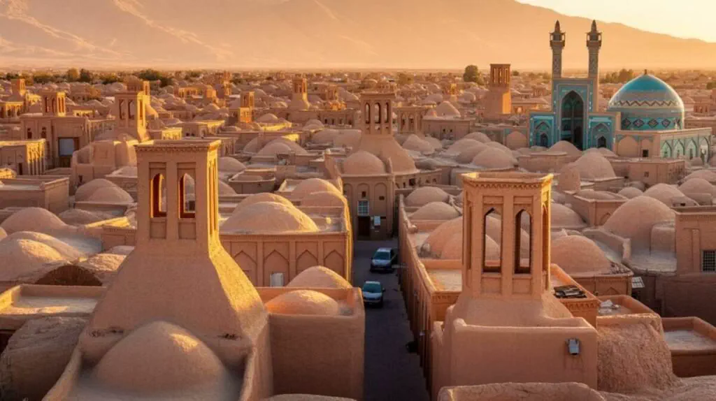 Yazd architecture and wind towers under open sky